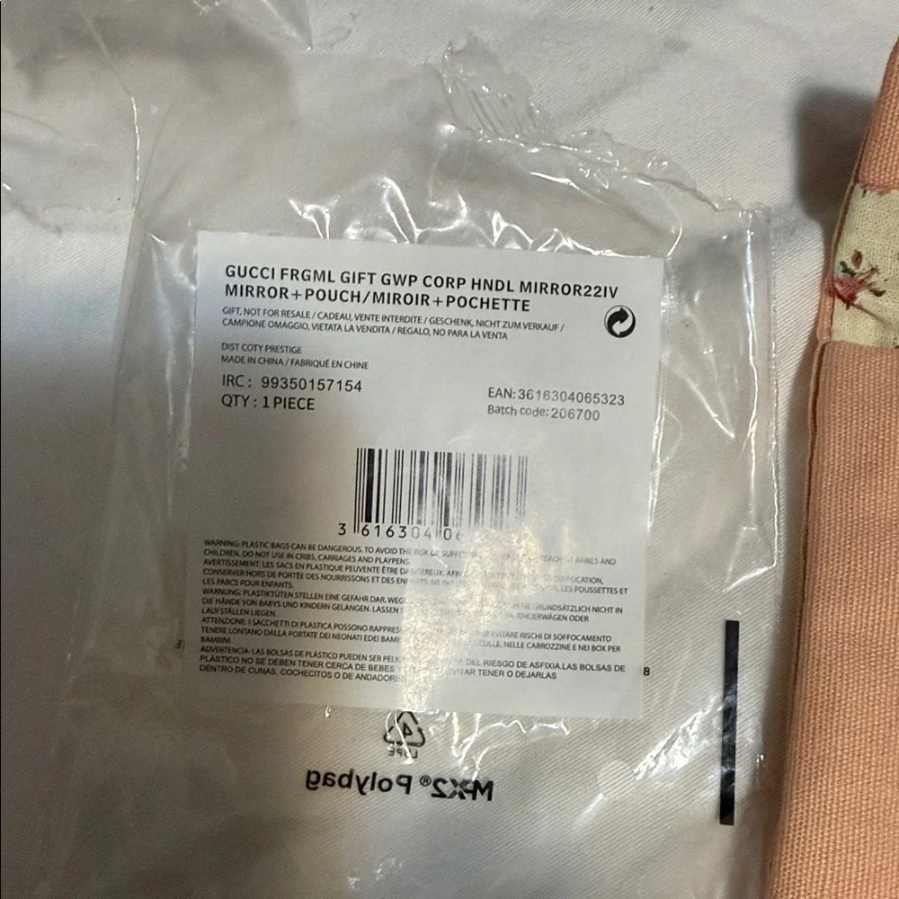 Gucci Peach/Pink Hand Mirror with Fabric Pouch